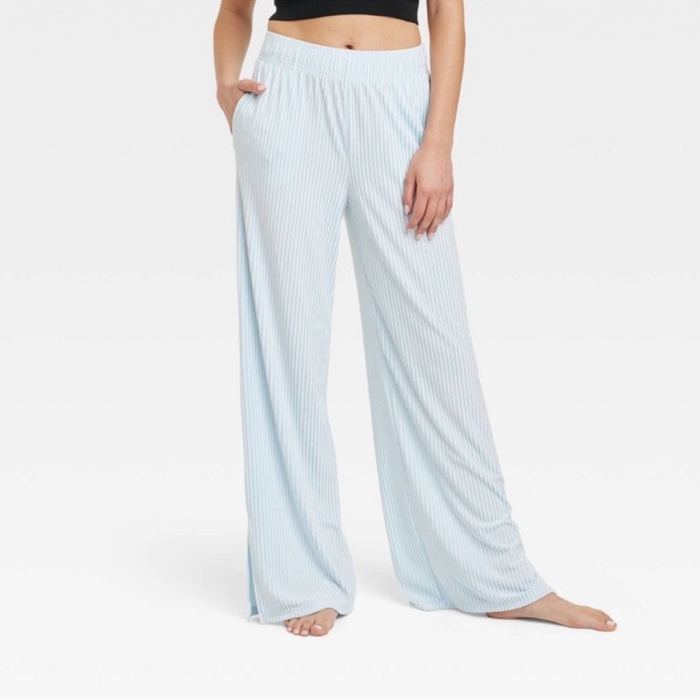 Colsie Wide Leg Velvet Ribbed Lounge Pajama Pants with Pockets